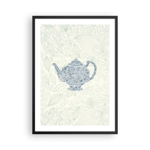 Affisch i svart ram - En dekorativ illustration av en tekanna med ett subtilt mönster mot en ljus bakgrund. - 50x70cm - Techarm - Modern väggdekoration för vardagsrum och sovrum ARTTOR