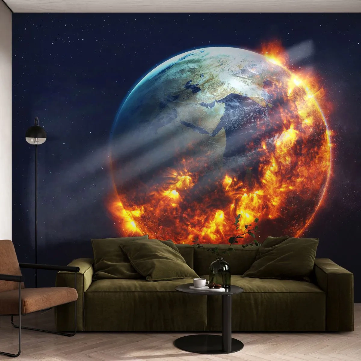 Självhäftande Fototapet Deluxe Sticker - Apokalypsens låga - Kosmos, Planeten jorden, Flames of Fire - 250x175 cm