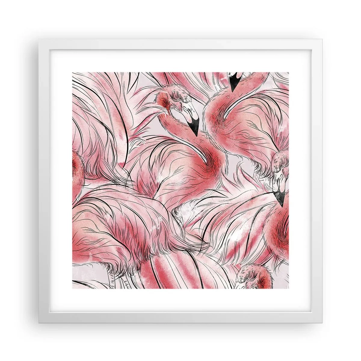 Affisch i vit ram - Fåglarnas corps de ballet - 40x40 cm