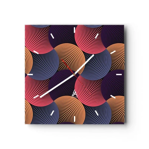 Väggklocka - Klocka på glas - I en cirkulär rytm - 30x30 cm