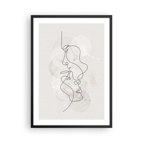 Affisch i svart ram - Minimalistisk ansiktskonst skapad med en enda linje - 50x70cm - Tilltrasslade i famn - Modern väggdekoration för vardagsrum och sovrum ARTTOR