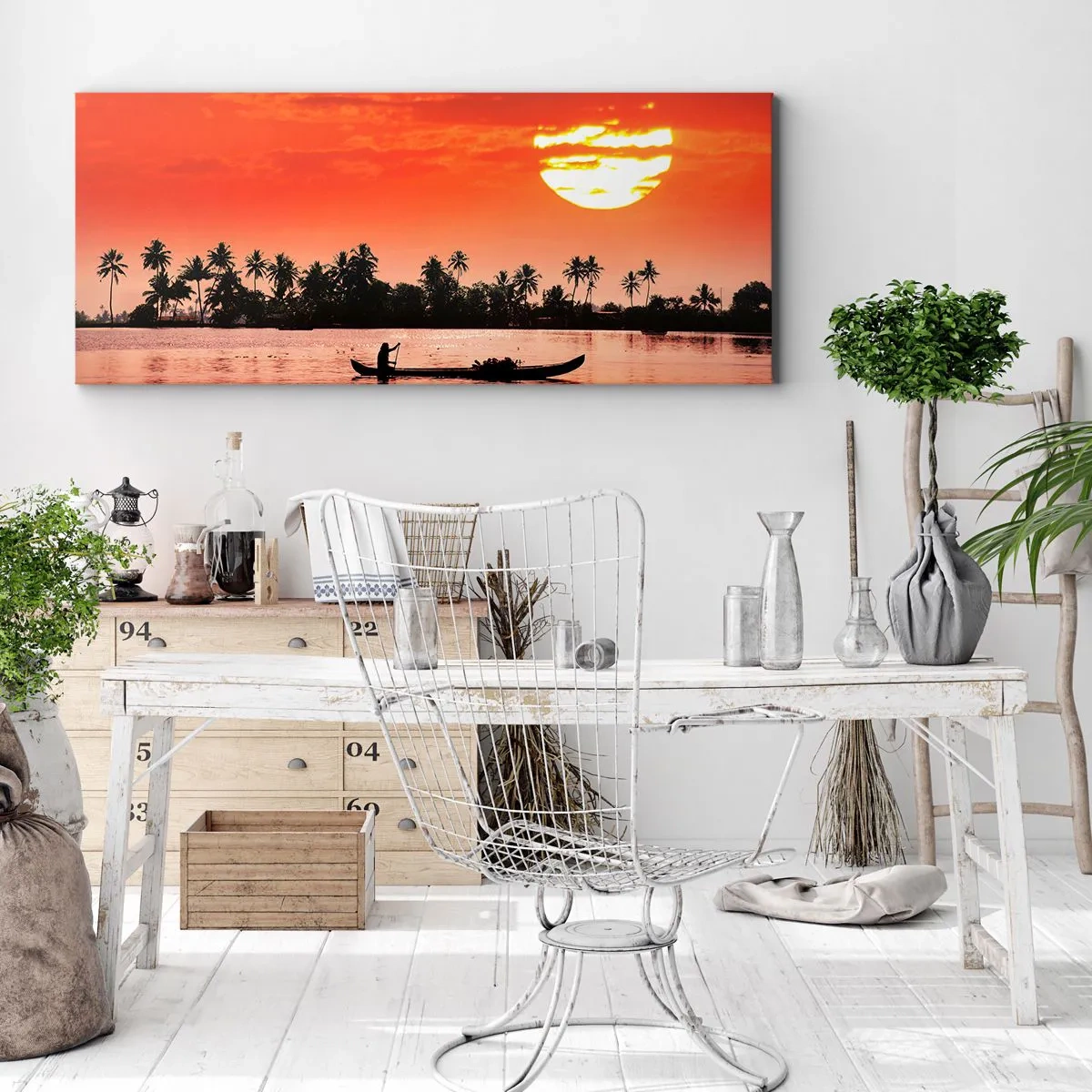 Canvastavla - Bild på duk - Tropiskt lugn vid solnedgången - 100x40 cm