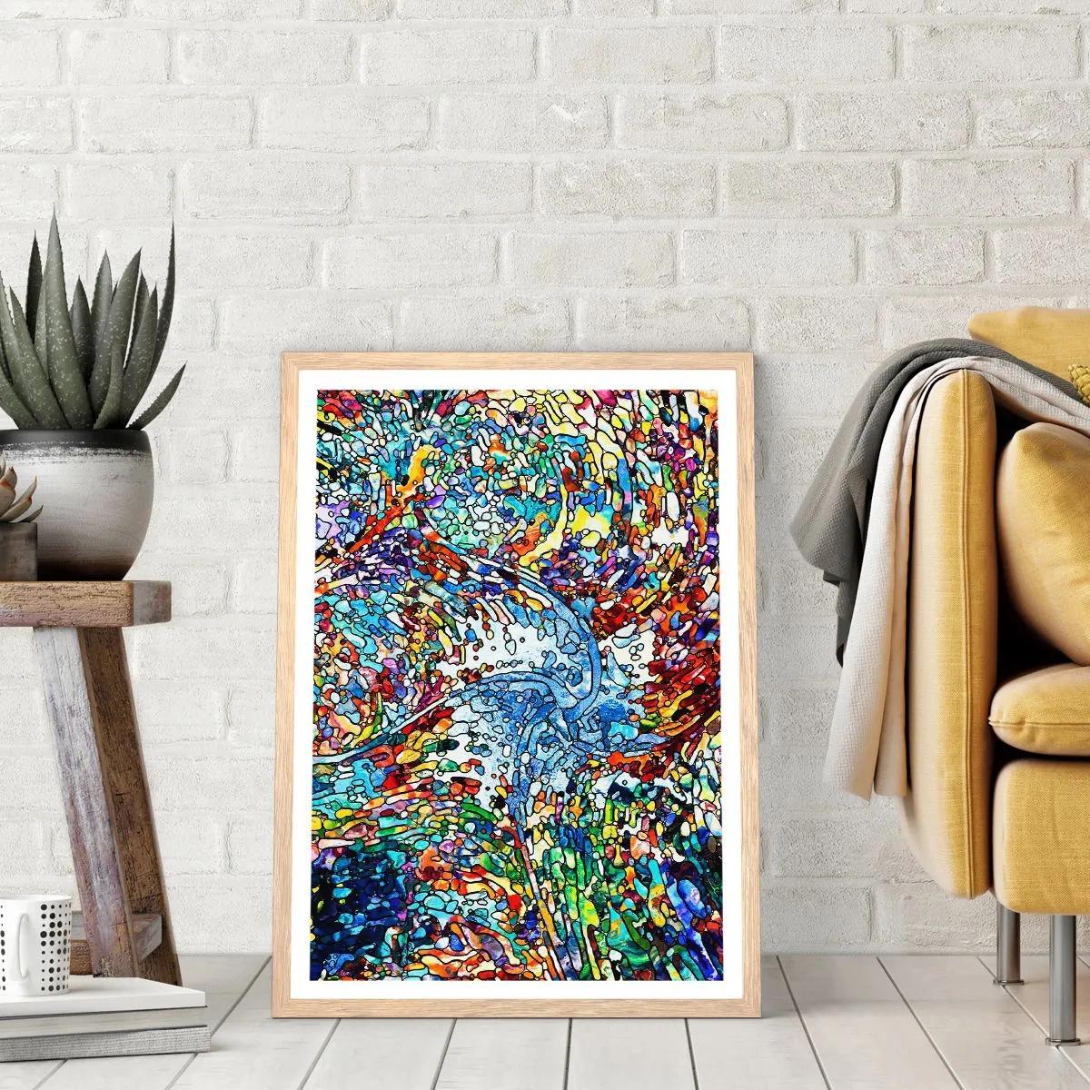 Affisch i ram av ljusek - Glasmålning - droppar  - 70x100 cm