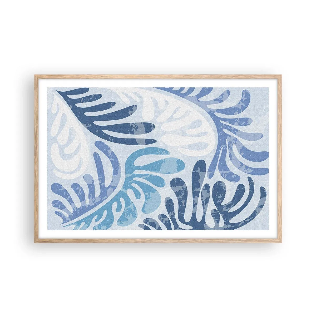 Affisch i ram av ljusek - Blåa ormbunkar - 91x61 cm