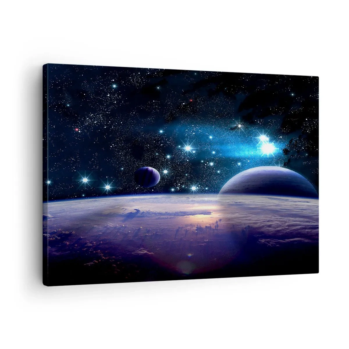 Canvastavla - Bild på duk - En vy över yttre rymden med planeter och stjärnor - 70x50cm - Fortfarande ensamma? - Modern väggdekoration för vardagsrum och sovrum ARTTOR