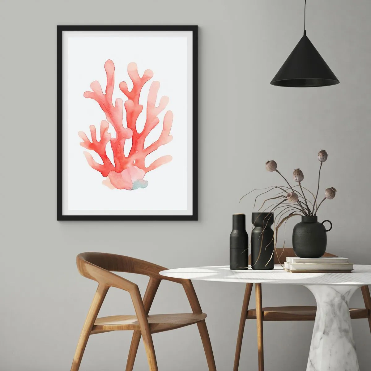 Affisch i svart ram - Korallfärgad korall - 30x40 cm