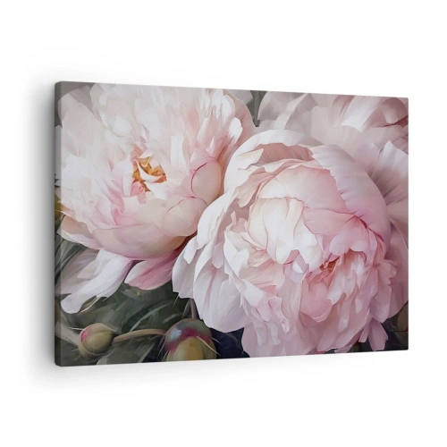 Canvastavla - Bild på duk - Fina rosa pioner i full blom - 70x50cm - Fast i blomning - Modern väggdekoration för vardagsrum och sovrum ARTTOR