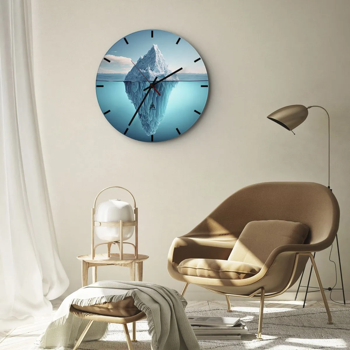 Väggklocka - Klocka på glas - Ett isberg som flyter i havet med dess undervattensdel synlig - 30x30cm - Isdrottning - Modern väggdekoration för vardagsrum, kök och sovrum ARTTOR
