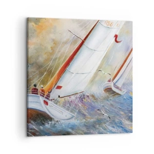 Canvastavla - Bild på duk - Springande på vågorna - 50x50 cm