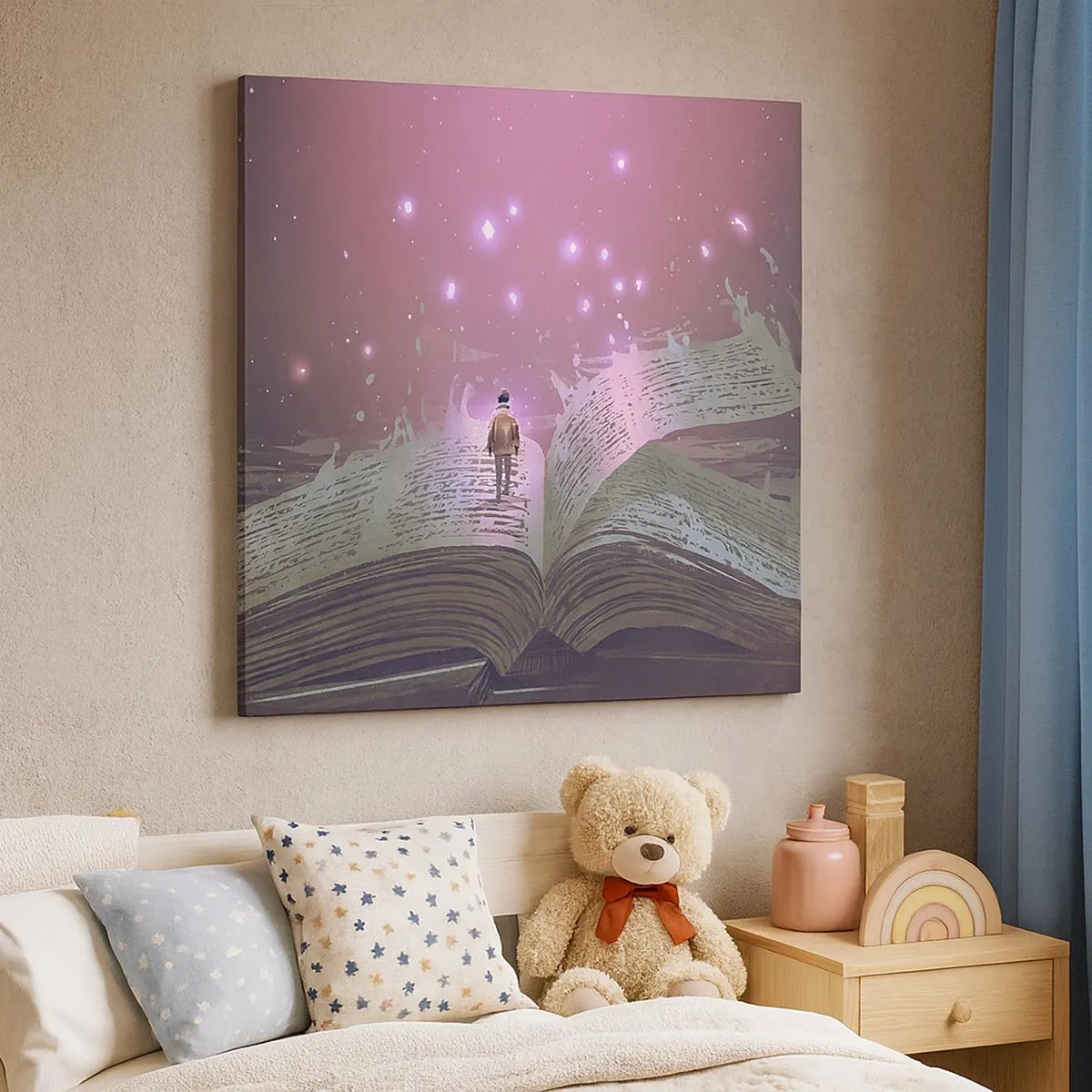 Canvastavla - Bild på duk - Inbjudan till en annan värld - läs! - 30x30 cm