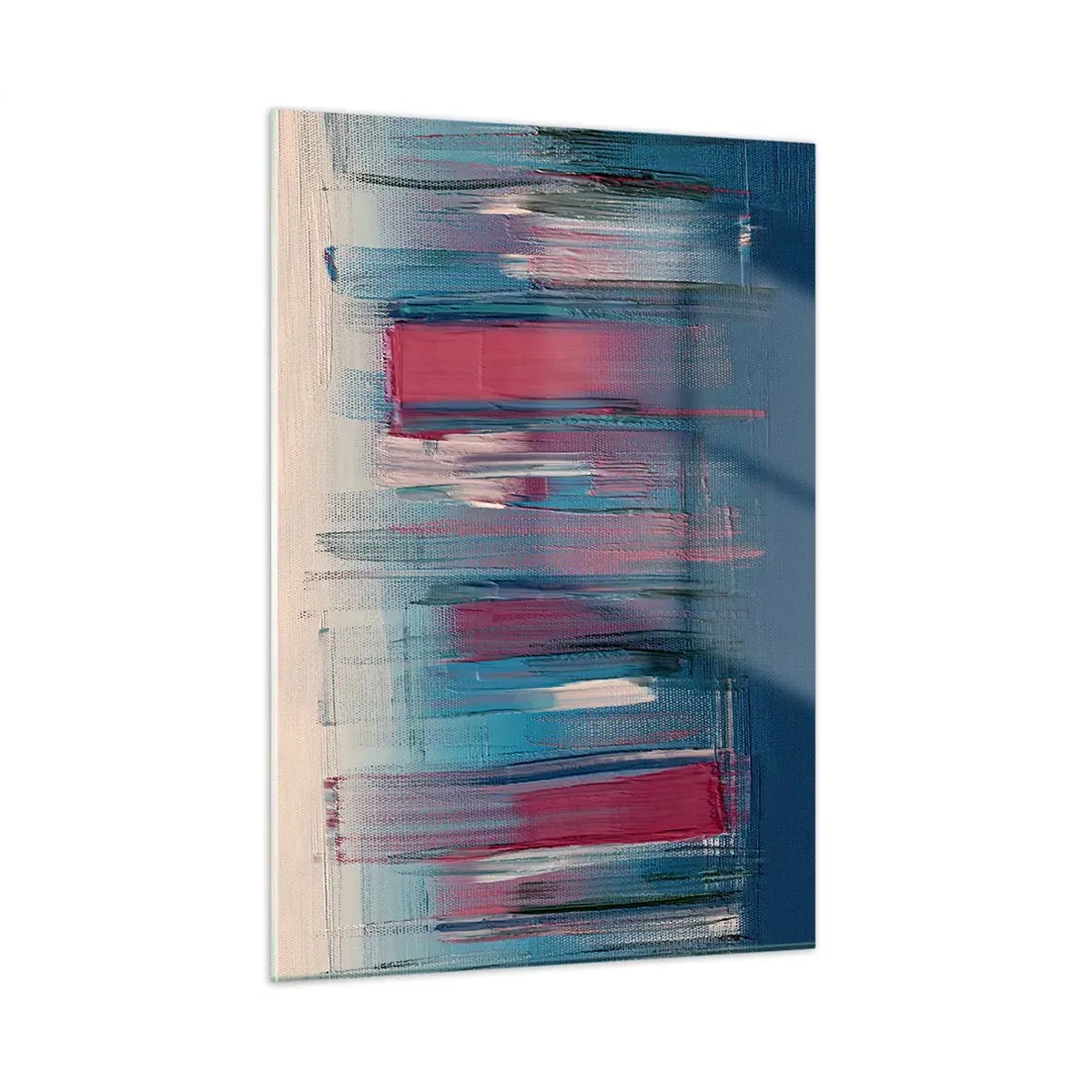 Glastavla - Bild på glas - Vertikal komposition i blått och rött - 50x70 cm