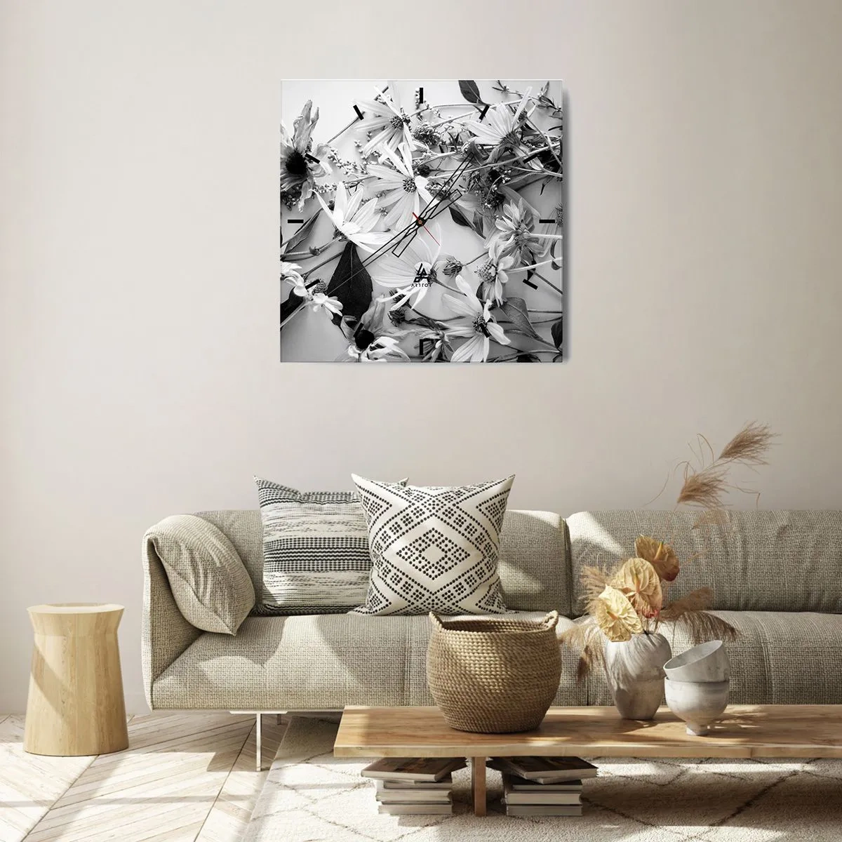 Väggklocka - Klocka på glas - Icke-blombukett - 40x40 cm