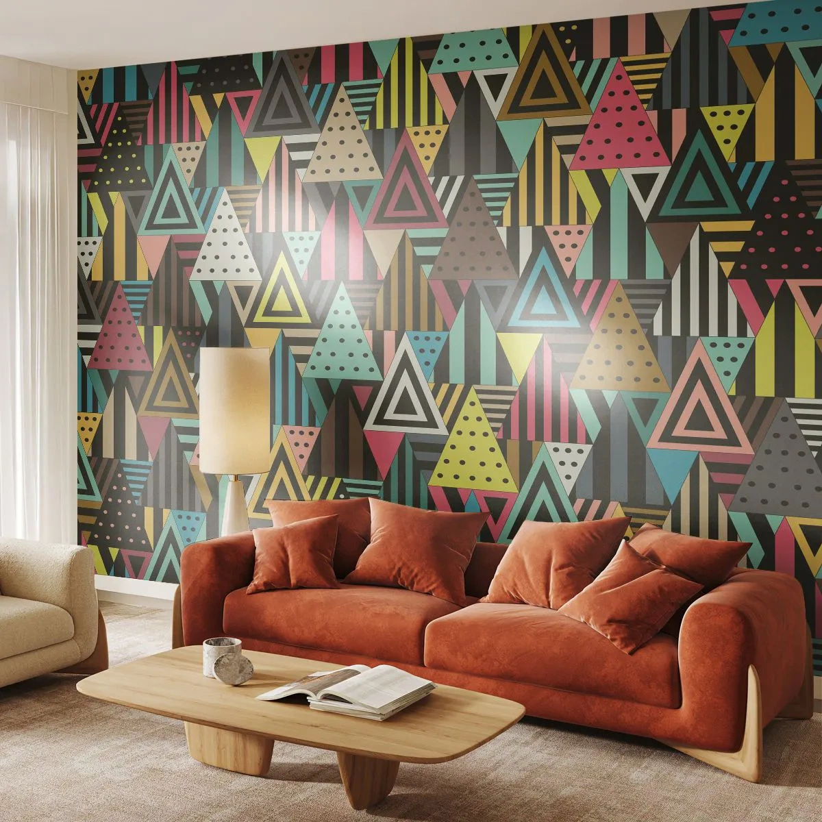 Självhäftande Fototapet Deluxe Sticker - Trianglar - Abstraktion, Bit, Trianglar - 250x175 cm