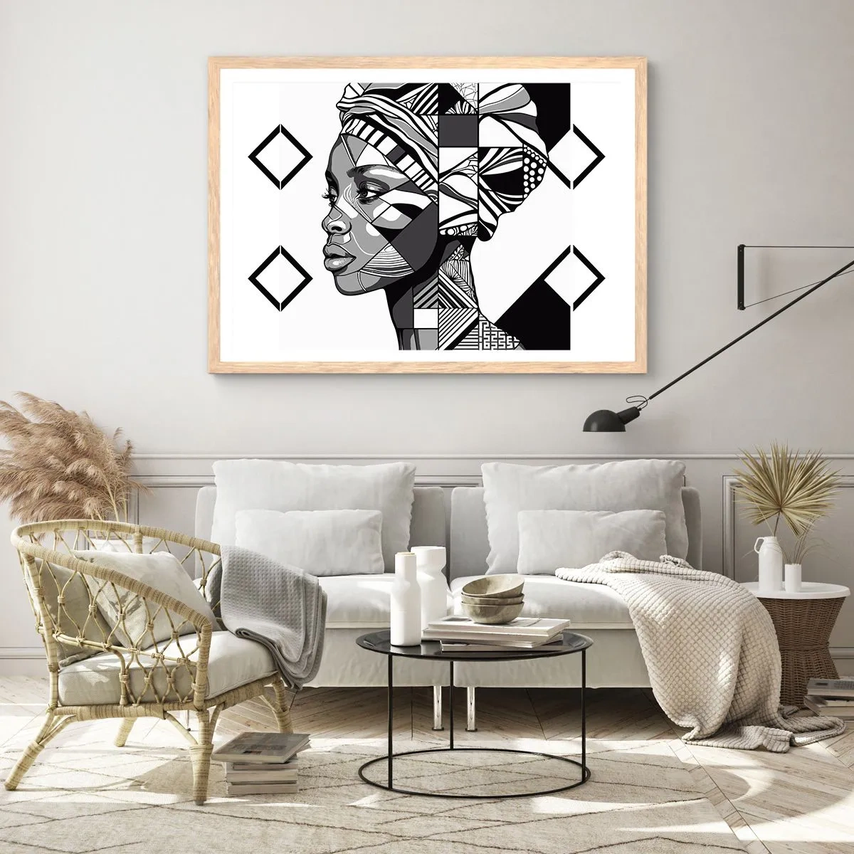 Affisch i ram av ljusek - Etniskt porträtt - 100x70 cm