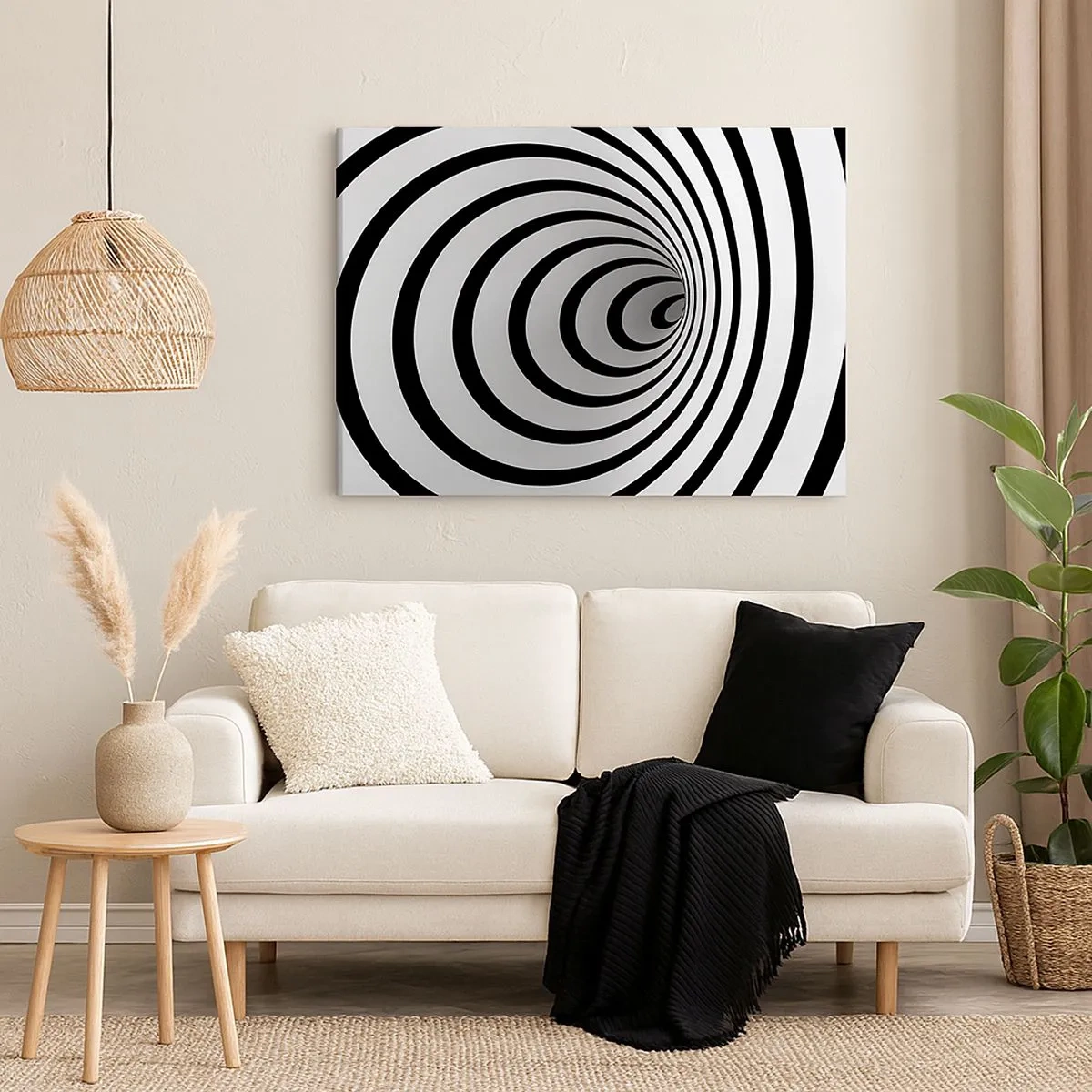 Canvastavla - Bild på duk - En svartvit spiral som skapar en hypnotisk effekt - 70x50cm - Kan du inte motstå? - Modern väggdekoration för vardagsrum och sovrum ARTTOR