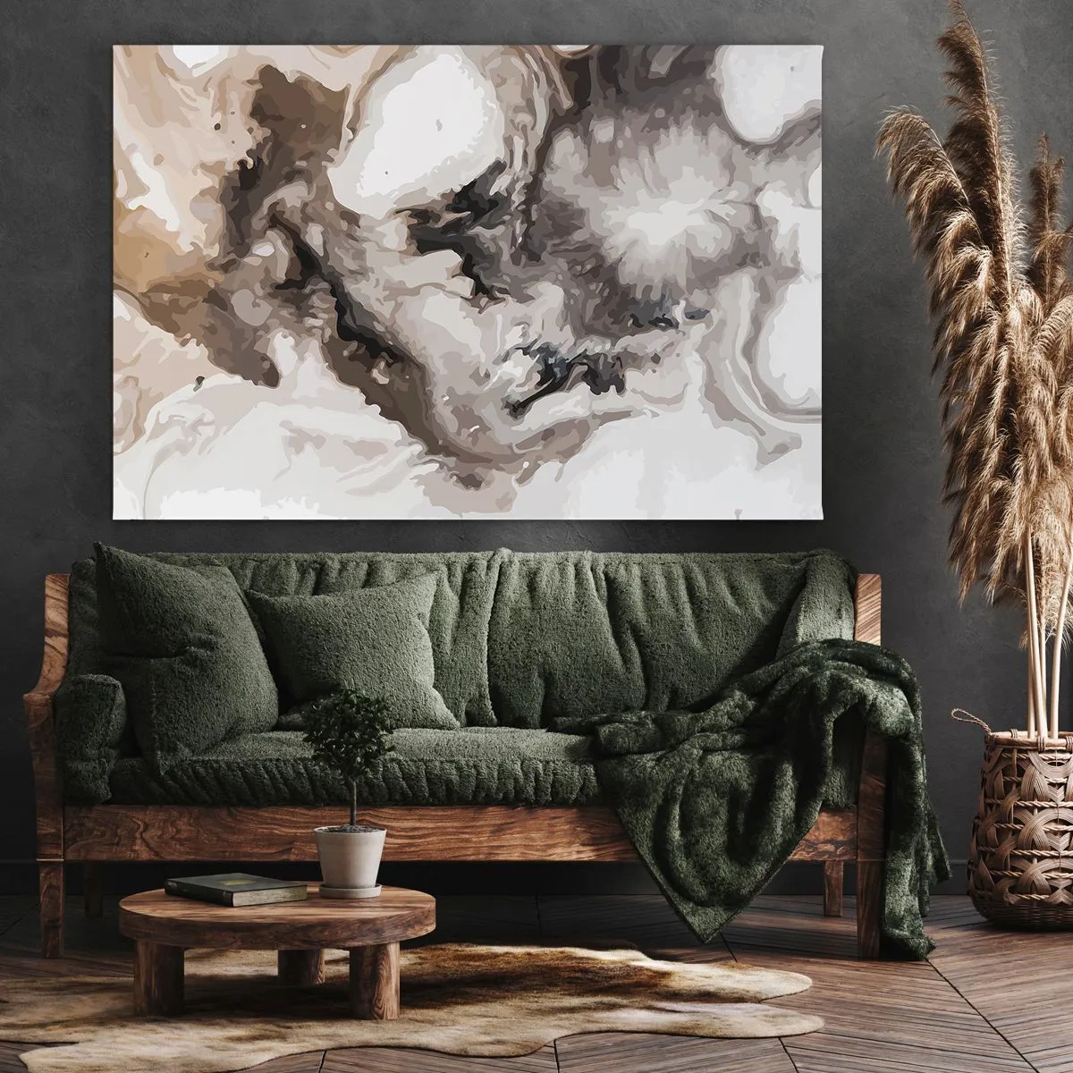 Canvastavla - Bild på duk - Abstrakt mönster i nyanser av brunt och vitt - 70x50cm - En galax födelse - Modern väggdekoration för vardagsrum och sovrum ARTTOR