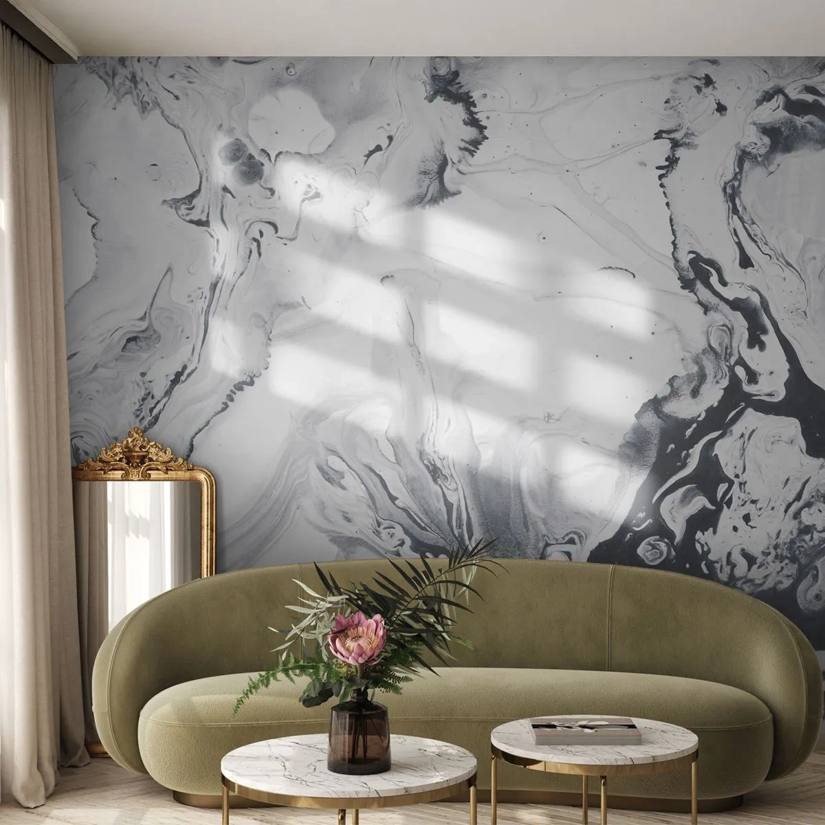 Fototapet Standard Eco - Jordens inre - Abstraktion, Bit, Svartvitt - 200x140 cm