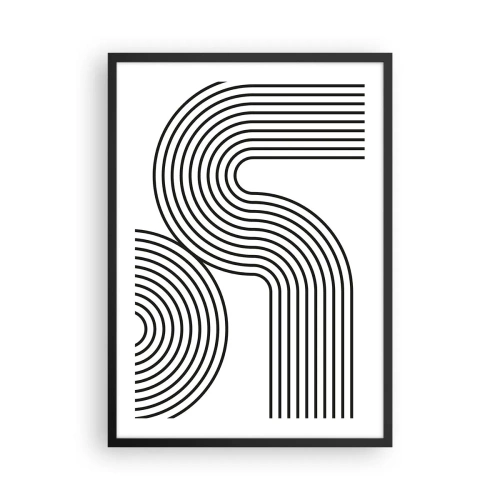 Affisch i svart ram - Modern grafik med abstrakta linjer i svartvitt - 50x70cm - På en kurva - Modern väggdekoration för vardagsrum och sovrum ARTTOR