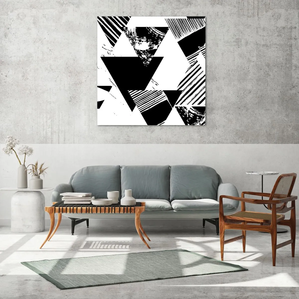 Glastavla - Bild på glas - Det regnar trianglar - 40x40 cm