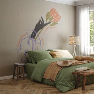 Fototapet Premium Canvas - En systerlig beröring - Hand, Blomma, Minimalism - 150x105 cm