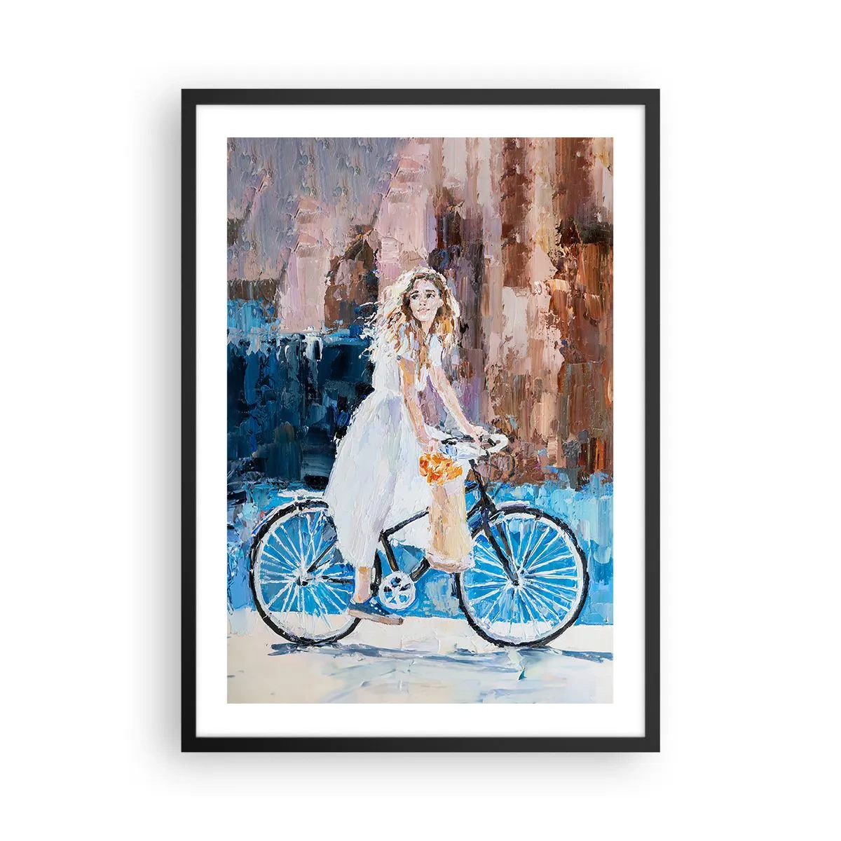 Affisch i svart ram - Impressionistisk scen med en cyklist - 50x70cm - Glädje på morgonen - Modern väggdekoration för vardagsrum och sovrum ARTTOR