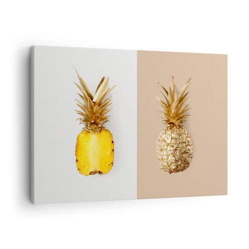 Canvastavla - Bild på duk - Hälften av en färsk, gyllene ananas mot en kontrasterande bakgrund - 70x50cm - Ananas för oss - Modern väggdekoration för vardagsrum och sovrum ARTTOR