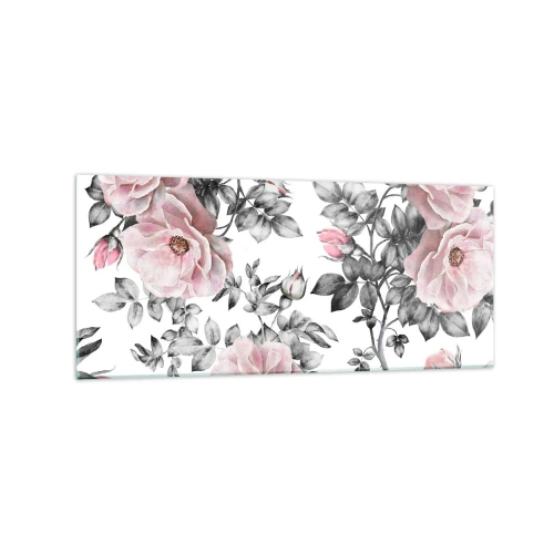 Glastavla - Bild på glas - Tappa sig i rosblommorna - 120x50 cm