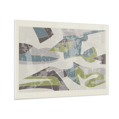 Glastavla - Bild på glas - Geometrisk komposition i grönt och grått - 70x50cm - Komposition bakom glas - Modern väggdekoration för vardagsrum och sovrum ARTTOR