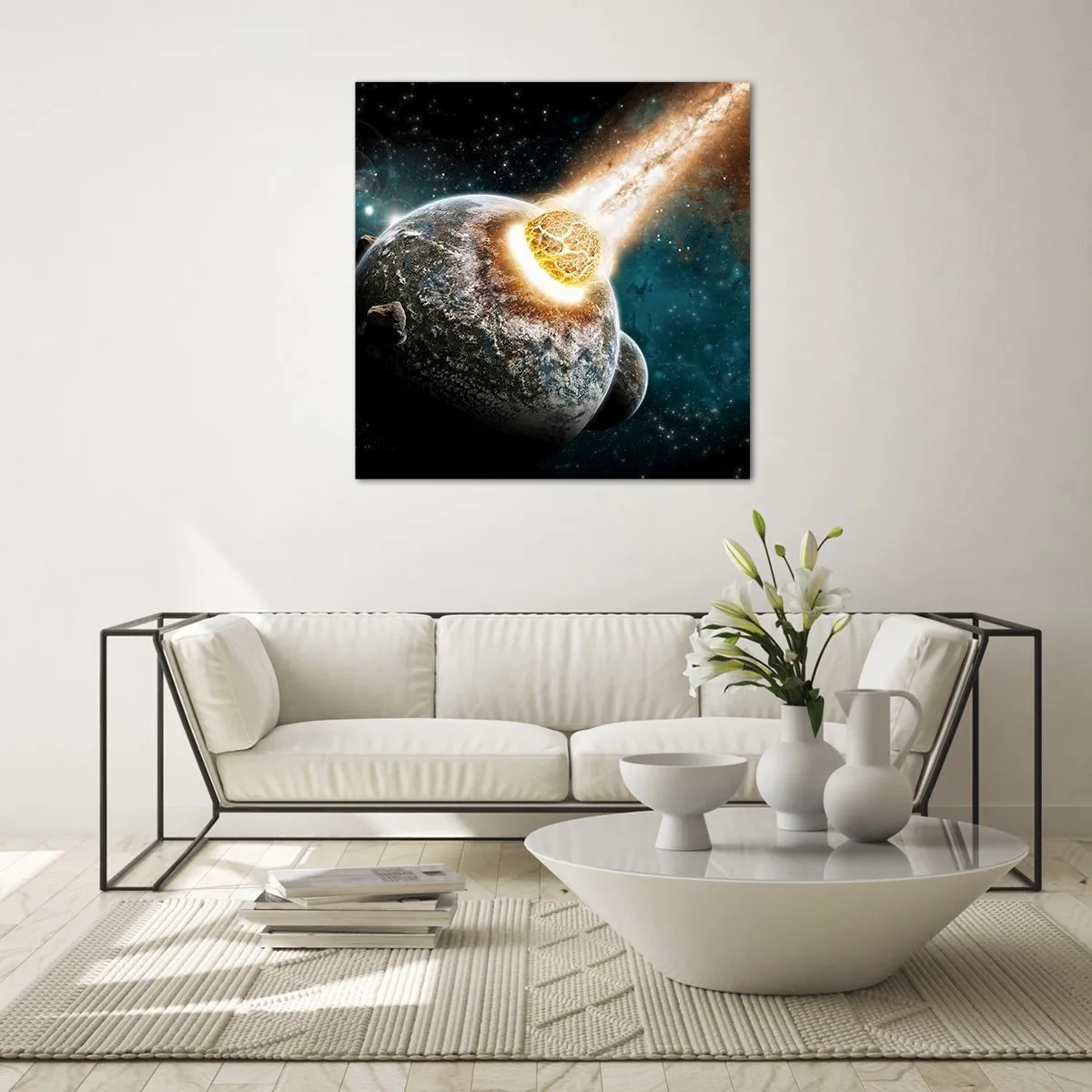 Glastavla - Bild på glas - Förödelse eller födsel? - 50x50 cm