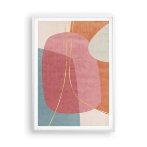 Affisch i vit ram - Pastellkomposition med guldtråd - 70x100 cm