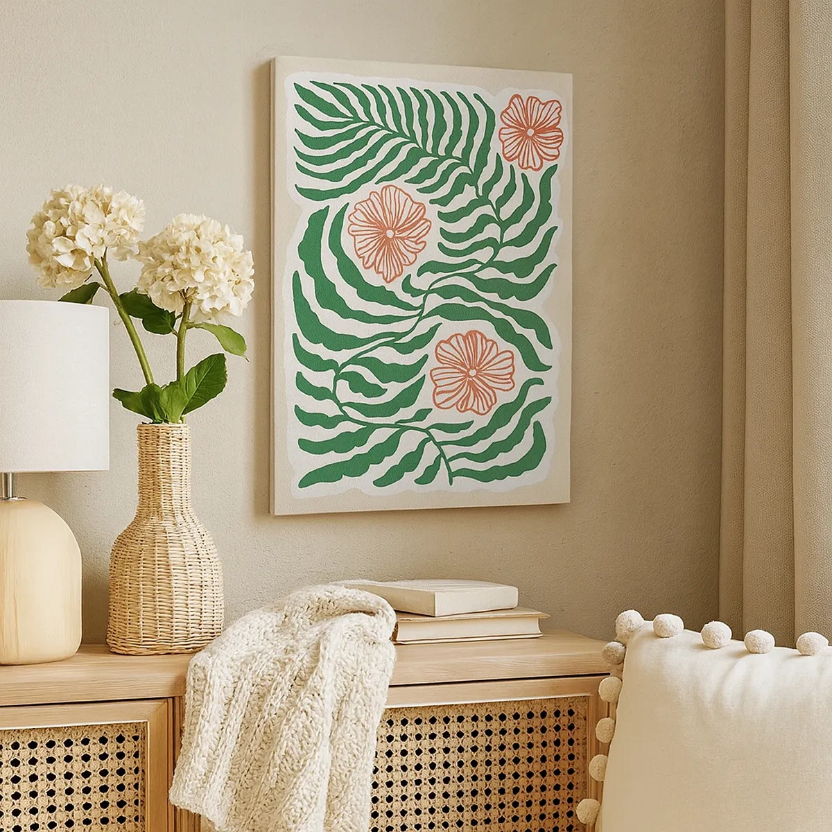 Canvastavla - Bild på duk - Blommande i grönt - 50x70 cm