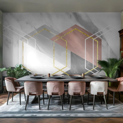 Fototapet Standard Eco - Geometriska former på en marmorbakgrund - 100x70cm - Kedjekomposition - Modern väggdekoration för vardagsrum och sovrum ARTTOR