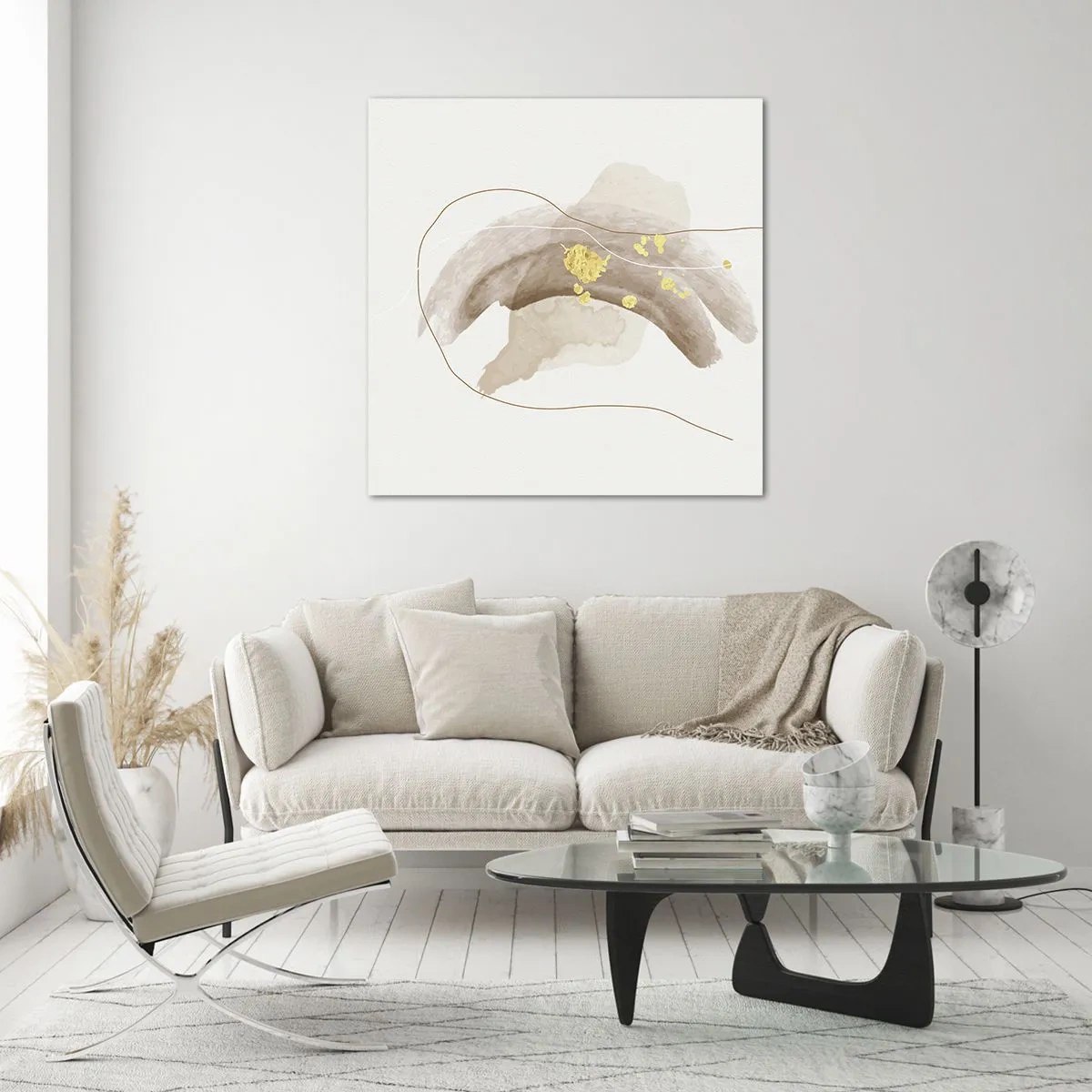 Glastavla - Bild på glas - Träffat i rummet - 70x70 cm