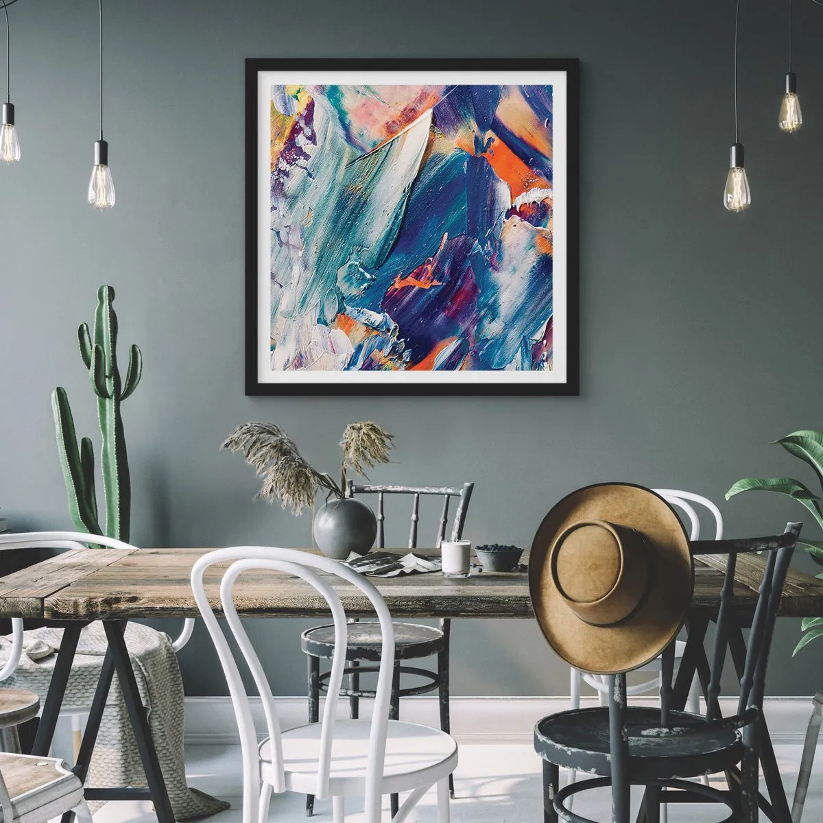 Affisch i svart ram - Färgkaos - 50x50 cm