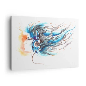 Canvastavla - Bild på duk - Konstnärlig grafik av en kvinna som bär hörlurar med musikaliska accenter - 70x50cm - Låt musiken spela - Modern väggdekoration för vardagsrum och sovrum ARTTOR