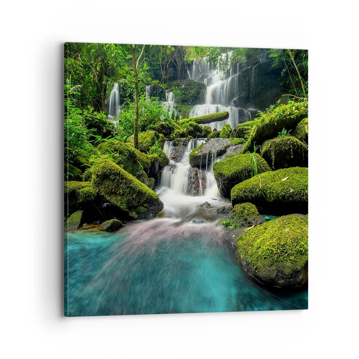 Canvastavla - Bild på duk - Turkos, safir och flytande silver - 70x70 cm