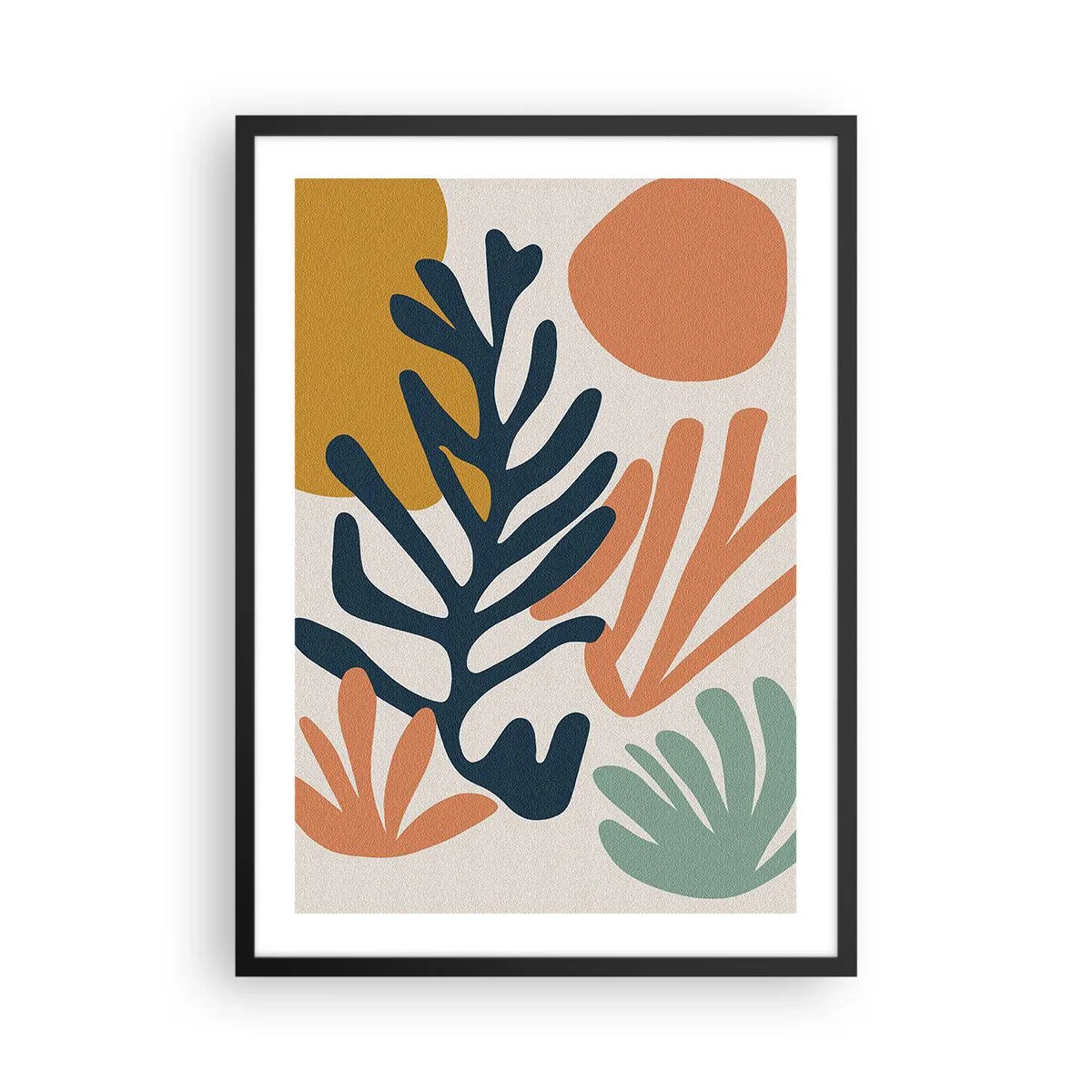 Affisch i svart ram - En färgglad komposition av växtformer i modern stil - 50x70cm - Korallhav - Modern väggdekoration för vardagsrum och sovrum ARTTOR