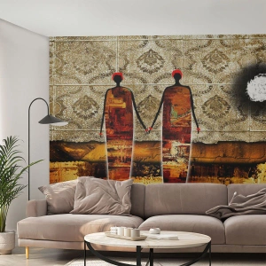 Självhäftande Fototapet Deluxe Sticker - Etnisk komposition i Afrikas färger - människor, Afrika, Grafik - 500x350 cm