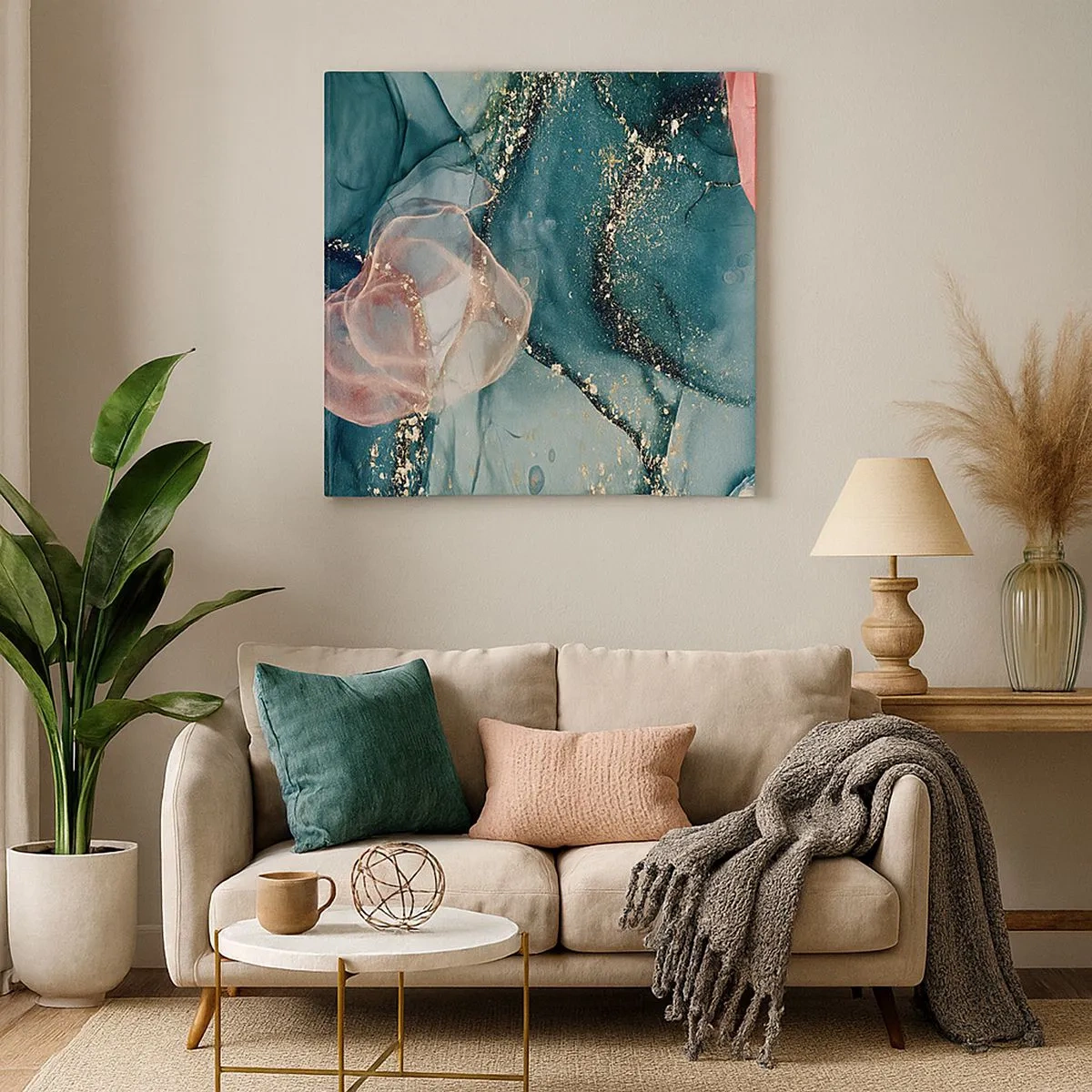 Canvastavla - Bild på duk - Sidenblå, tyllrosa - 30x30 cm