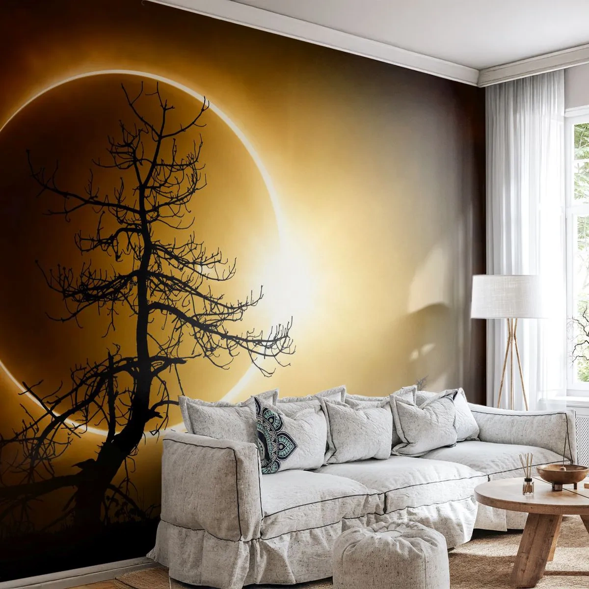 Självhäftande Fototapet Deluxe Sticker - Total förmörkelse - Förmörkelse, Träd, Landskap - 300x210 cm