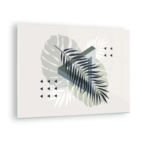 Glastavla - Bild på glas - En modern geometrisk lövkomposition - 70x50cm - Natur och geometri – två ordningar? - Modern väggdekoration för vardagsrum och sovrum ARTTOR