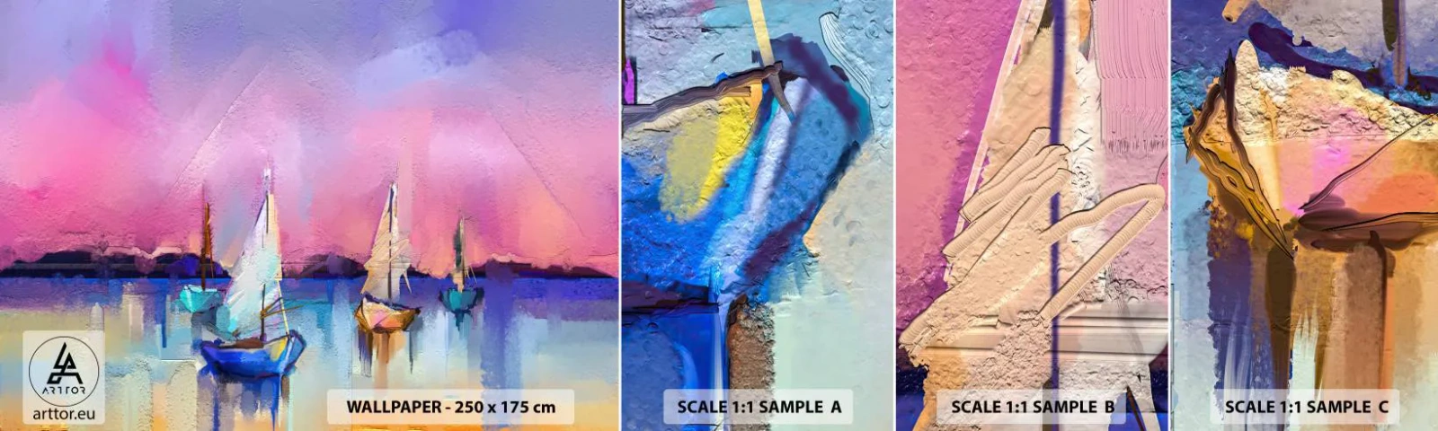 Provbit av självhäftande fototapet Deluxe Sticker - Riktning: öppet vatten - Landskap, Sjö, Segelbåt - 100x30 cm