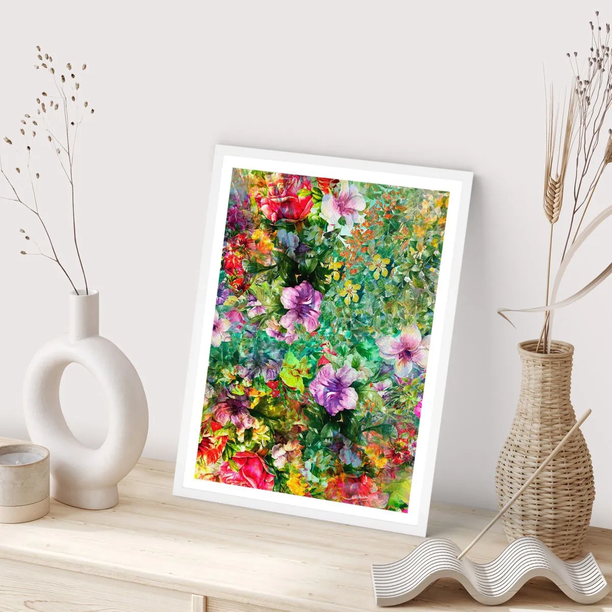 Affisch i vit ram - Ta en dopp i blommorna - 70x100 cm