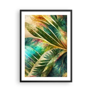 Affisch i svart ram - En lövrik komposition i gröna och guldfärgade toner - 50x70cm - Färger i tropikerna - Modern väggdekoration för vardagsrum och sovrum ARTTOR