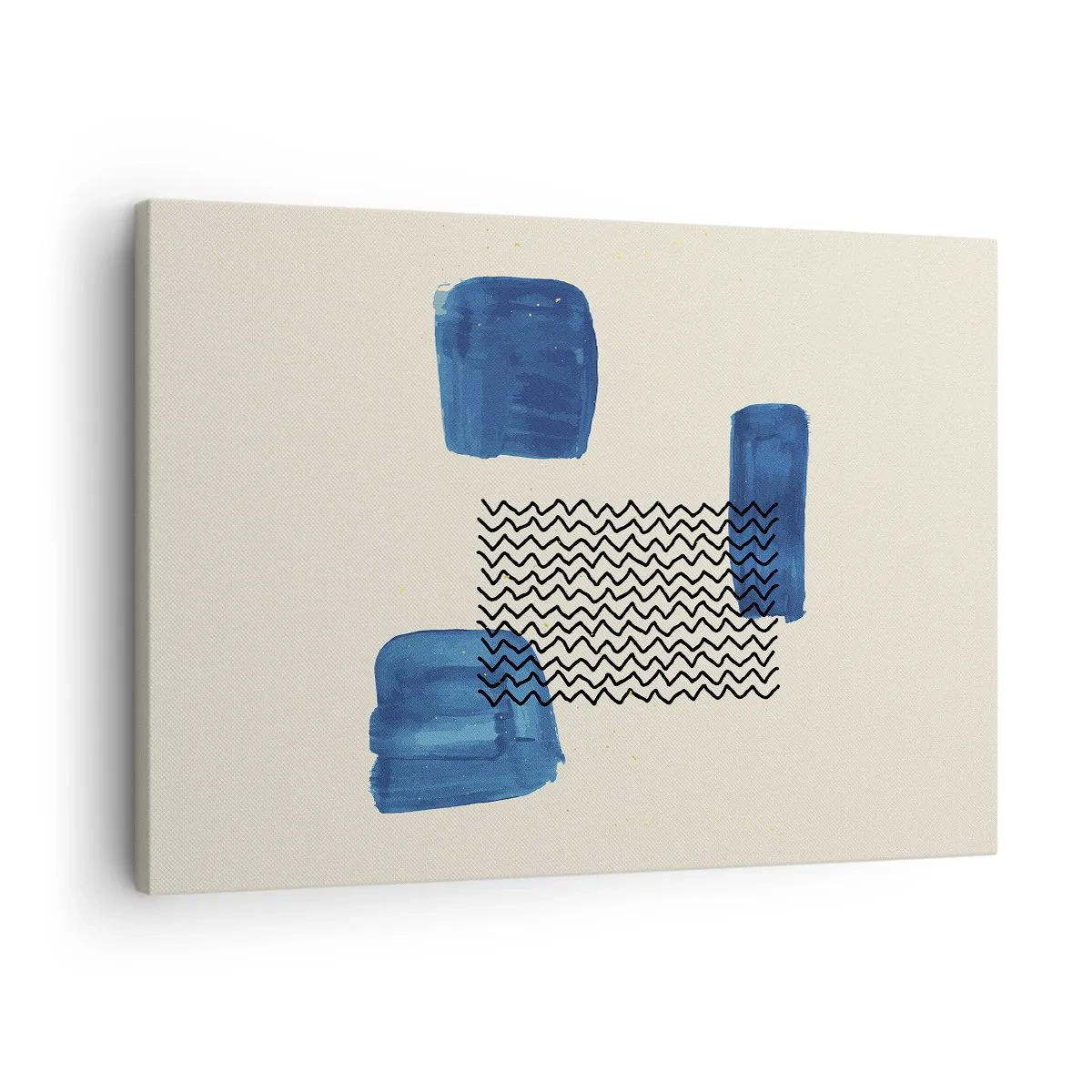 Canvastavla - Bild på duk - Abstrakt komposition med blå fläckar och vågiga linjer - 70x50cm - Abstrakt kvartett - Modern väggdekoration för vardagsrum och sovrum ARTTOR
