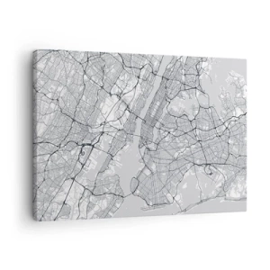 Canvastavla - Bild på duk - En stadskarta i minimalistisk stil mot en grå bakgrund - 70x50cm - Metropolens anatomi - Modern väggdekoration för vardagsrum och sovrum ARTTOR