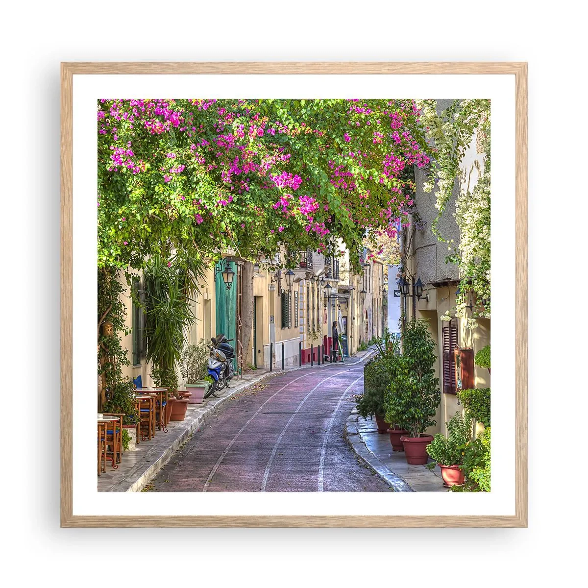 Affisch i ram av ljusek - Blommande gata - 60x60 cm