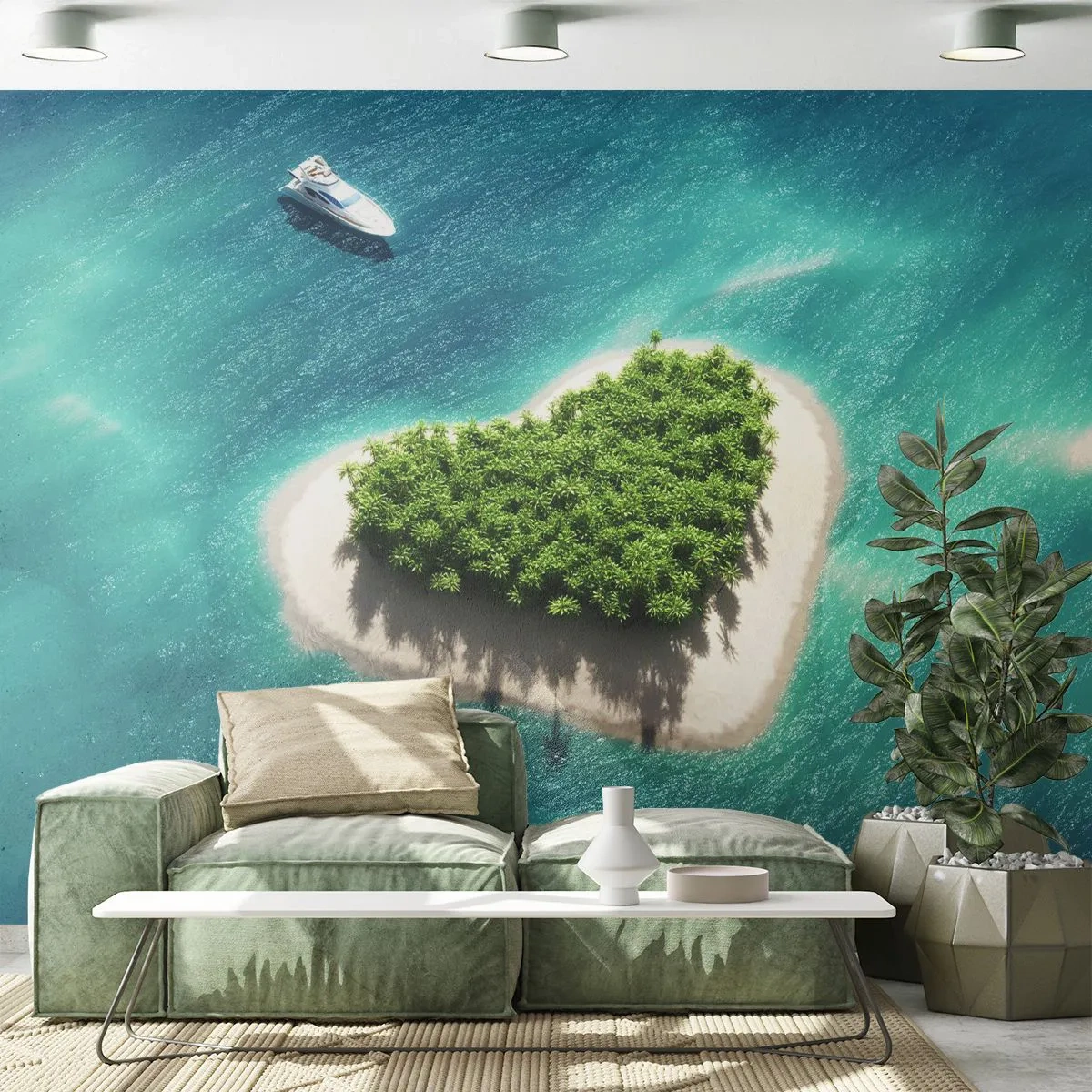 Självhäftande Fototapet Deluxe Sticker - Jag älskar sommar - Landskap, Ö I Havet, Yacht - 250x175 cm