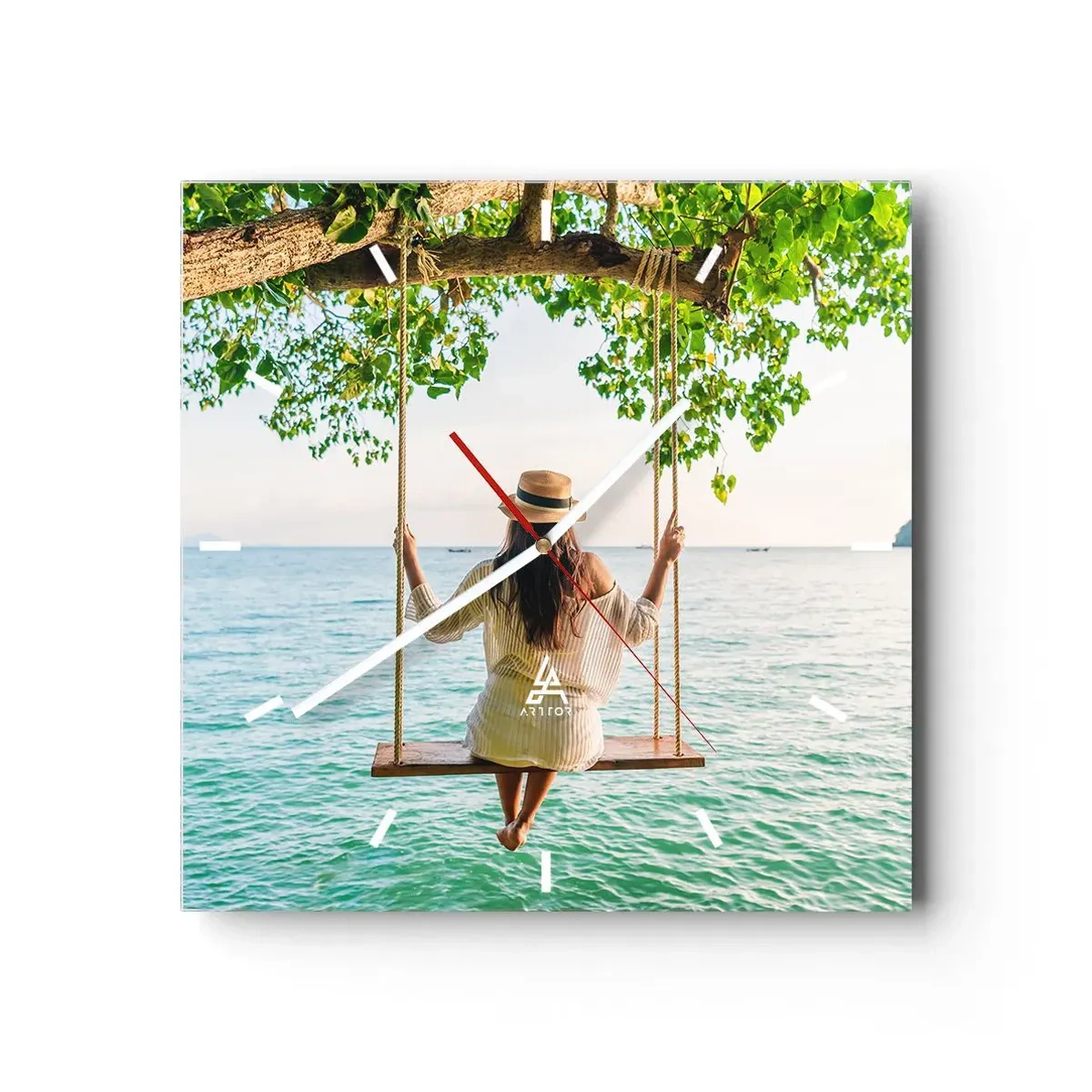 Väggklocka - Klocka på glas - Livet är vackert - 40x40 cm