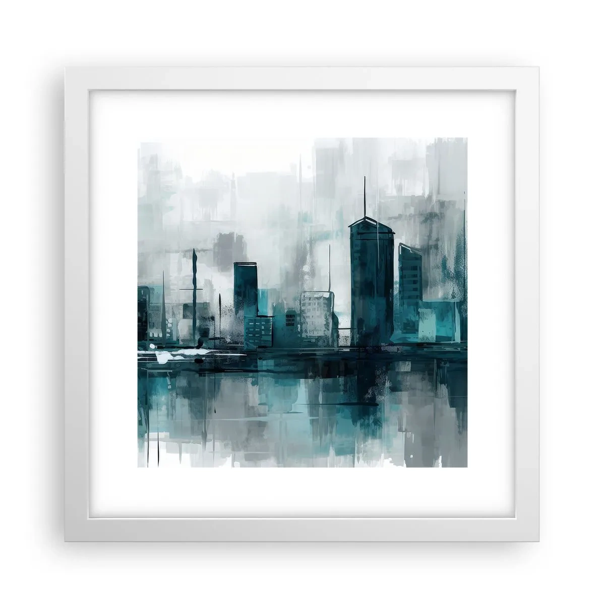 Affisch i vit ram - Regnfärgad stad - 30x30 cm